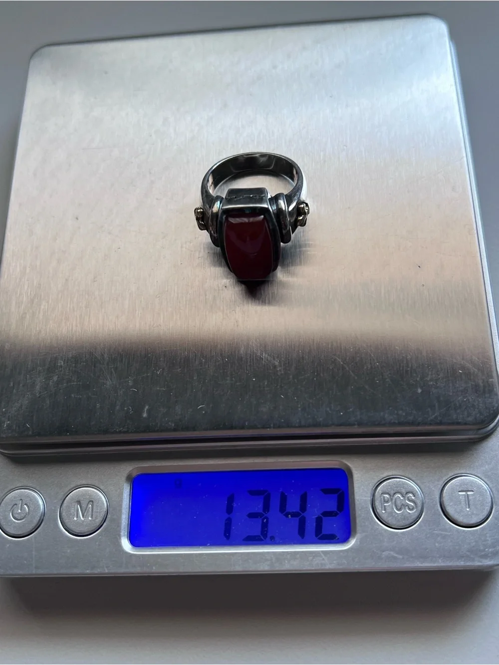 Ann King Sterling Silver 18K Gold Carnelian Cabochon Statement Ring Size 8